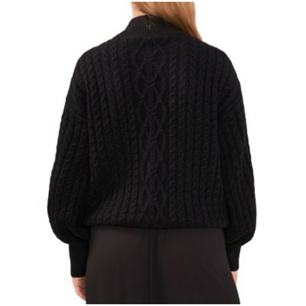 Vince Camuto Black Cable Knit Mock Neck Sweater XL‎ Balloon Sleeve NWT - Picture 2 of 9